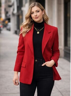 Vintage 80s Wool Blazer Size 14 – Power Shoulder Tailored Jacket Classic Stmt